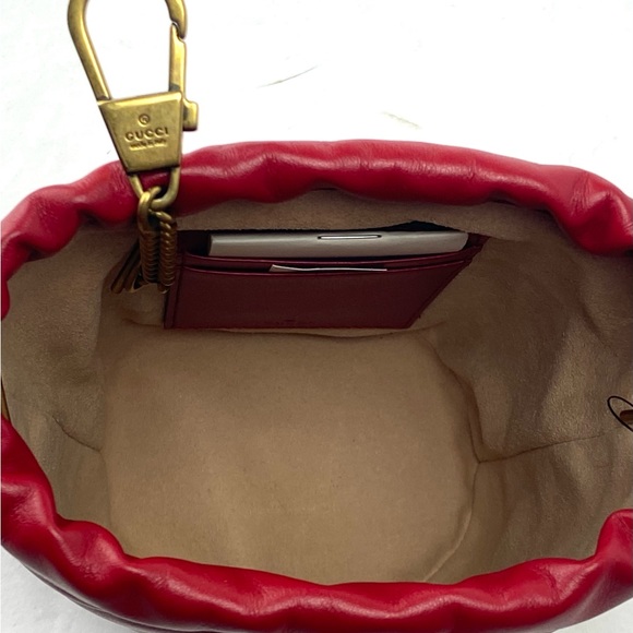Gucci #575163 GG Marmont Red Hibiscus Leather Mini Chain Shoulder Bag - Picture 5 of 8